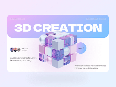 3D Creation Hero section design landing ui ux web