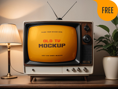 Free Old TV Mockup. AI Generated broadcast channel display electronic free freebie media mockup monitor old old style old tv retro screen showcase television tv vintage