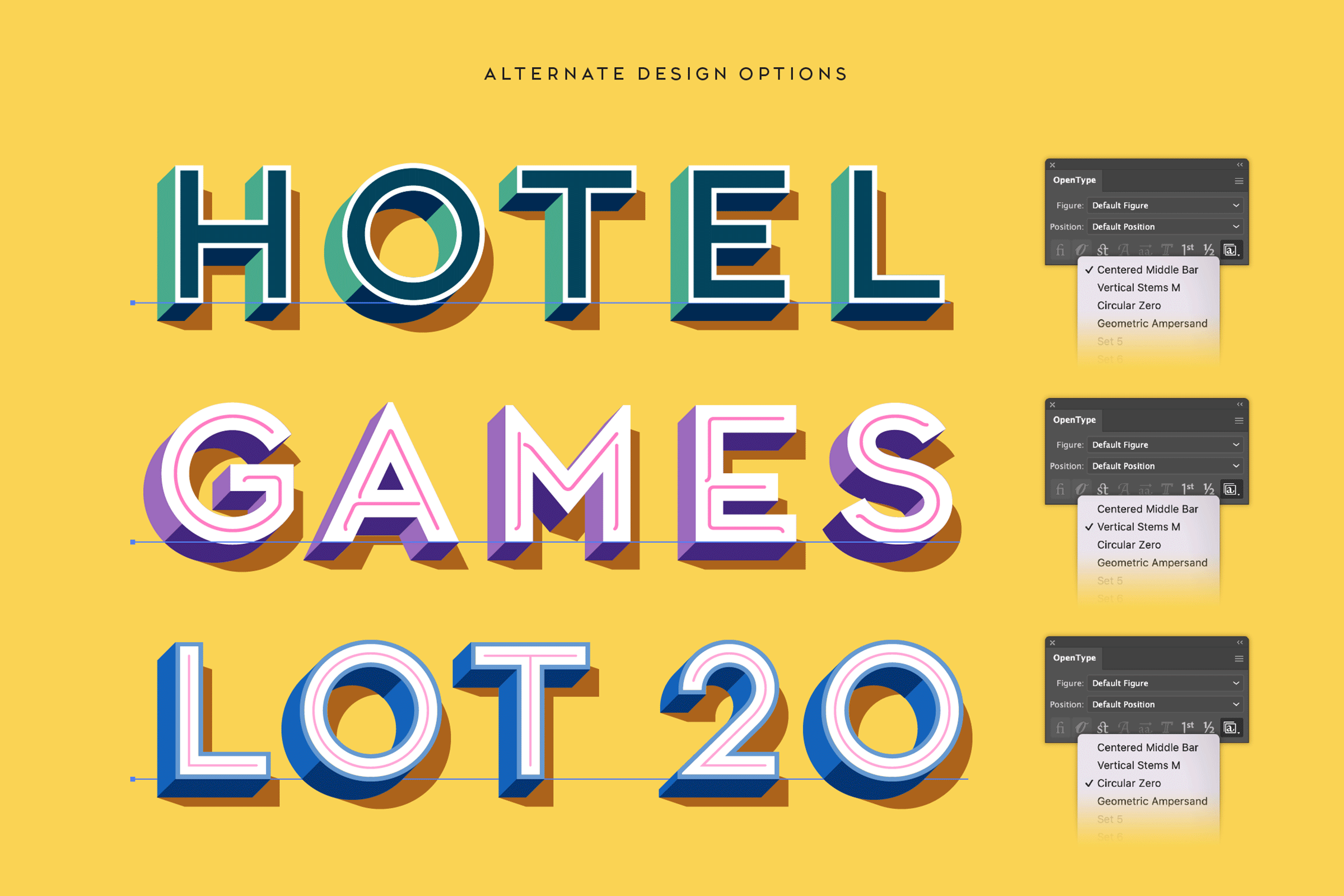 Frontage Pro – Stylistic Sets 3d design alts font frontage opentype pro stylistic sets type typeface typography yellow