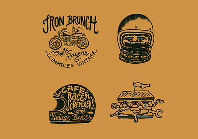 Iron brunch 2023 apparel badge cafe racer design graphic design illustration lettering logo motorcycle scrambler t shirt vintage bikes