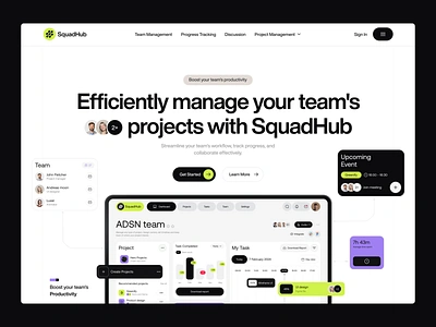 Squadhub - Saas Team Management Website animation app branding design graphic design illustration landing page logo modern motion design product project management saas website stylish team management ui ui ux ui visual design ux website