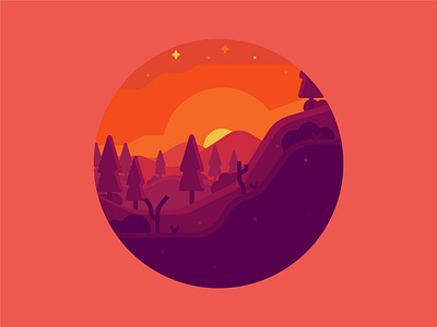 Landscape Icon | Day 11 affinity designer flat icon illustration landscape landscape icon mountains nature outdoor round scene sunset trees vector