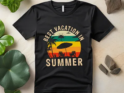 Summer T-shirt Design beach beach tshirt branding colorful design custom t shirt design design graphic design palm trees shirt summer summer camp summer shirt summer t shirt design summervibes sunset t shirt t shirt design t shirts vector