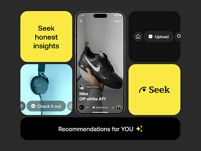 Seek - Recommended for you app bento cards dark design grid ios mobile shopping ui ux