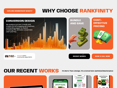 Animation of a Web Design Page 3d agency animation bento conversion design gif grey grid landing page layout orange ui ux web web design website