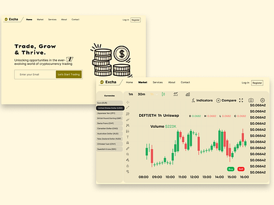 Trade with Excha bitcoin crupto figma gold money protoype trade ui ux web design wireframing yellow