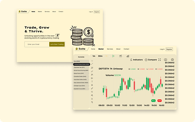 Trade with Excha bitcoin crupto figma gold money protoype trade ui ux web design wireframing yellow