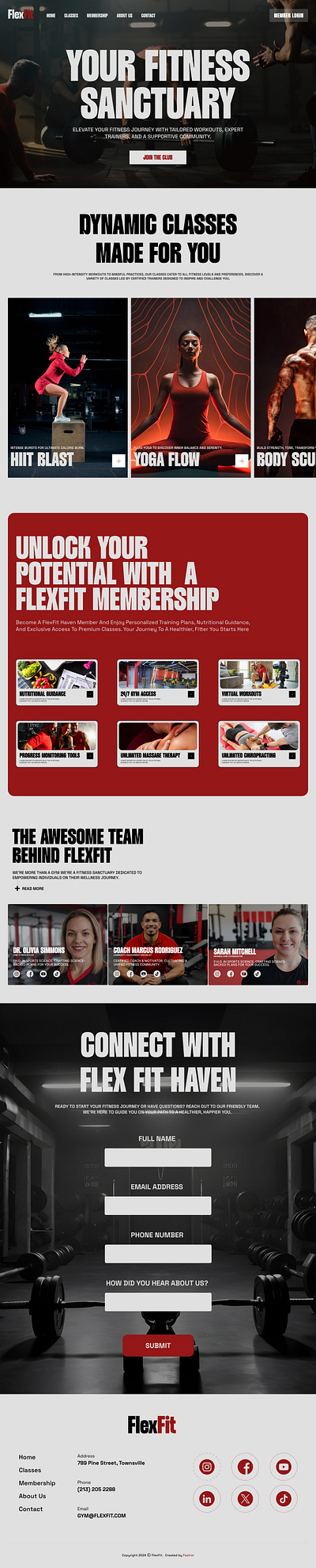 Flex Fit - Gym Landing Page branding fastrol figma fitnesss graphic design gym high converting interactions landing page logo red and black ui ux webflow