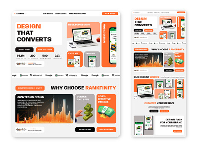 Landing Page Concept for an Agency ad ads agency conversion design design figma framer grey interface landing page orange ui uiux ux web web design webflow website