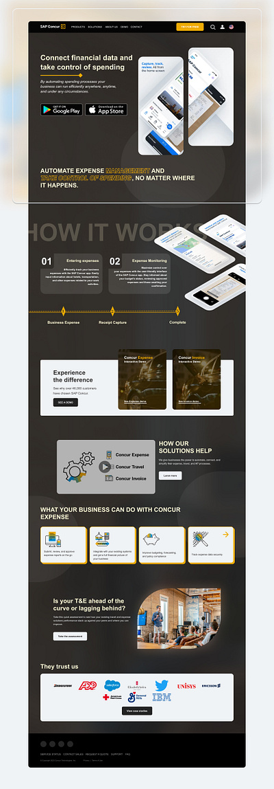 SAP Concur Redesign dark theme dark ui design home landing minimal redesign saas landing site ui ui design userinterface ux design web design website