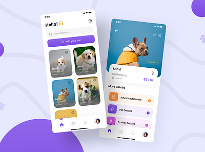 Pet App UX/UI Design app design branding design graphic design pet app pet app design ui ui design uiux ux design