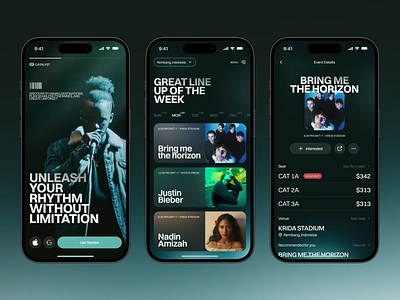 Catalyst - Event Concert Mobile App booking bringmethehorizon concert conference date event event app eventbrite festival meetup minimalist mobile music festival nearby party saas schedule seminar ticket workshop