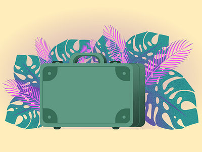 Around the world adobeillustrator content details flat flatillustration green jungles palm suitcase travel tropicalleaves tropicalplants tropics vector vectorgraphics vectorillustration violet