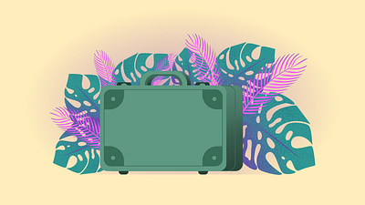 Around the world adobeillustrator content details flat flatillustration green jungles palm suitcase travel tropicalleaves tropicalplants tropics vector vectorgraphics vectorillustration violet