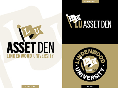 LU | Asset Den asset badge black brand design digital flag gold identity lindenwood logo logos lu management mockup pole system university wave wavy