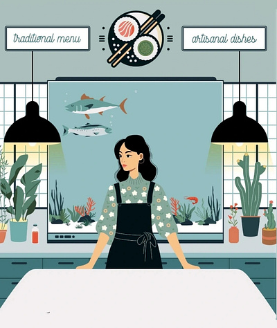 Sushi Zen (please vote!) branding design fish graphic design illustration logo logocore personal plant restaurant sushi vector wacom
