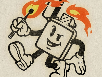 Lighter Character Illustration character fire firestarter funky goofy hellsjells illustration lighter match matches matchstick mischevious pyromaniac tattoo temporary tattooo zippo