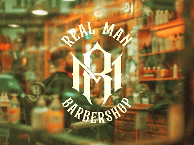 Real man barbershop logo barber barbershop branding letter m letter r logo monogram real man rm vector