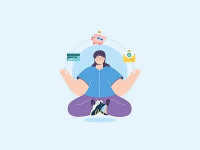 Sigh of Relief animation balance bank branding calm character credit card cute debt design finance freedom guru illustration money people piggy simple yoga zen