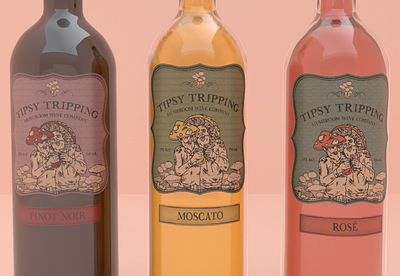 Tipsy Tripping 3d stager ecofriendly ecovative graphic design illustration illustrator label design mushroom packaging packaging design wine