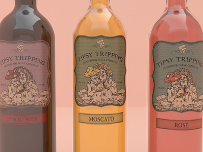 Tipsy Tripping 3d stager ecofriendly ecovative graphic design illustration illustrator label design mushroom packaging packaging design wine