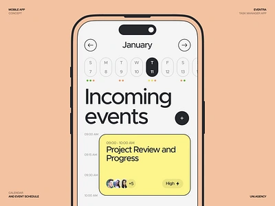 Calendar for mobile task manager app Eventra agency app application calendar colors design draw elements event graphics illustration manager mobile planner task top trend typography ui ux