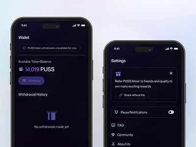 PUSS Miner appdesign crypto minerapp mobileapp uidesign uiux web3
