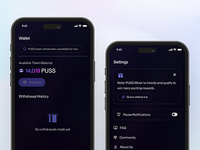 PUSS Miner appdesign crypto minerapp mobileapp uidesign uiux web3