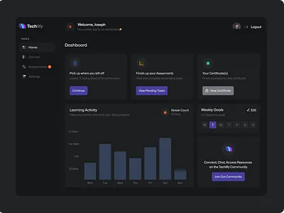 E-Learning Web App app design dark mode dashboard e learning e learning dashboard uidesign uiux web design webapp