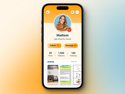 Social Media App for Educators - Profile Screen app design education social media ui ux