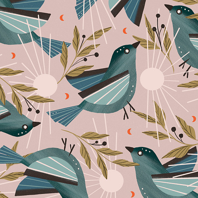 Blue bird pattern birds botanical illustration pattern texture