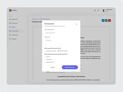 Edit Document app design dashboard design document hr app modal uidesign uiux web app web design
