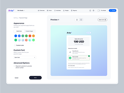 Arto Plus - Setting Payment Page app custom font custom theme customize payment page product design saas saas design setting ui ux web design