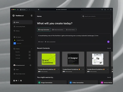 Toolbox.ai - AI Content Creator Dashboard ai content creating ai dashboard card design content creating content creating dashboard content creator dashboard dashboard app dashboard design dashboard template michael stevanus hartono product product design saas app saas design saas tool sidebar ui dashboard ui sidebar webapp