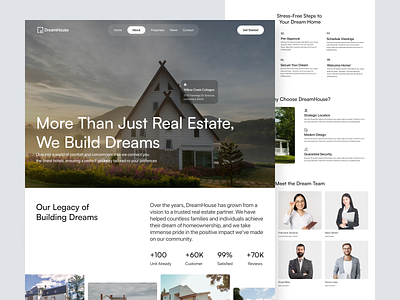 DreamHouse - Real Estate About Page airbnb apartment architecture building home building hotel hotel booking house house rental interior design landing page property property website real estate real estate agency real estate landing page shopify skyscanner villa webflow