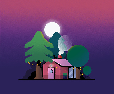 Early morning risin' cabin cute forest house illustration loft magical procreate soft texture travel trees