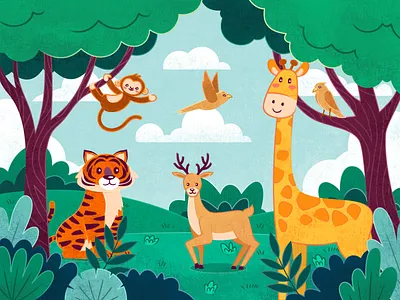 Wildlife Animal Illustration animal animal illustration bird child illustration children book children illustration deer giraffe illustration jungle jungle animal kids kids illustration monkey tiger wild wildlife wildlife animal zoo