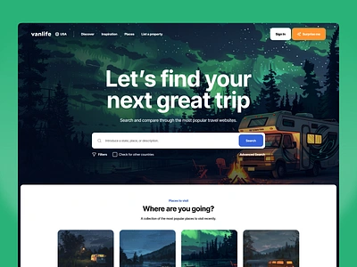 Vanlife Adventures: Chart Your Path to Adventure ai art ai website branding call to action clean design graphic design hero hero design illustration landing page minimalist nature ui vector design website