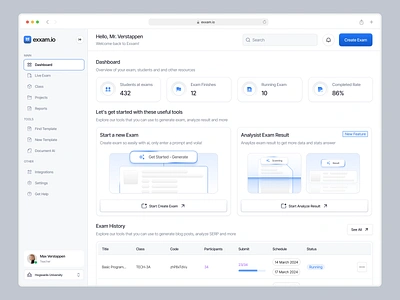 Exxam.io - AI-powered Exam Dashboard ai artificial intellegence dashboard dashboard ai dashboard app education edutech exam management saas saas dashboard ui ui design uiux ux web ai web app