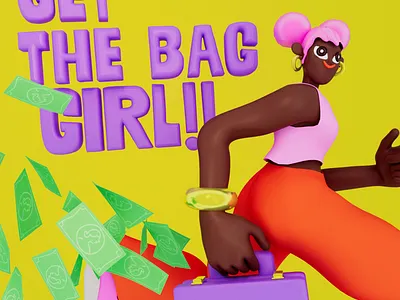 The Bag 3d animation c4d cash character design equality gif girl illustration money pay day the bag women work
