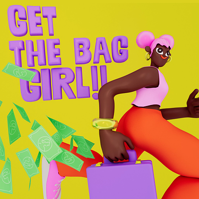 The Bag 3d animation c4d cash character design equality gif girl illustration money pay day the bag women work