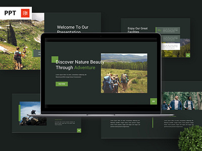 Adventure - Hiking Powerpoint Templates extreme green infographic portfolio powerpoint presentation