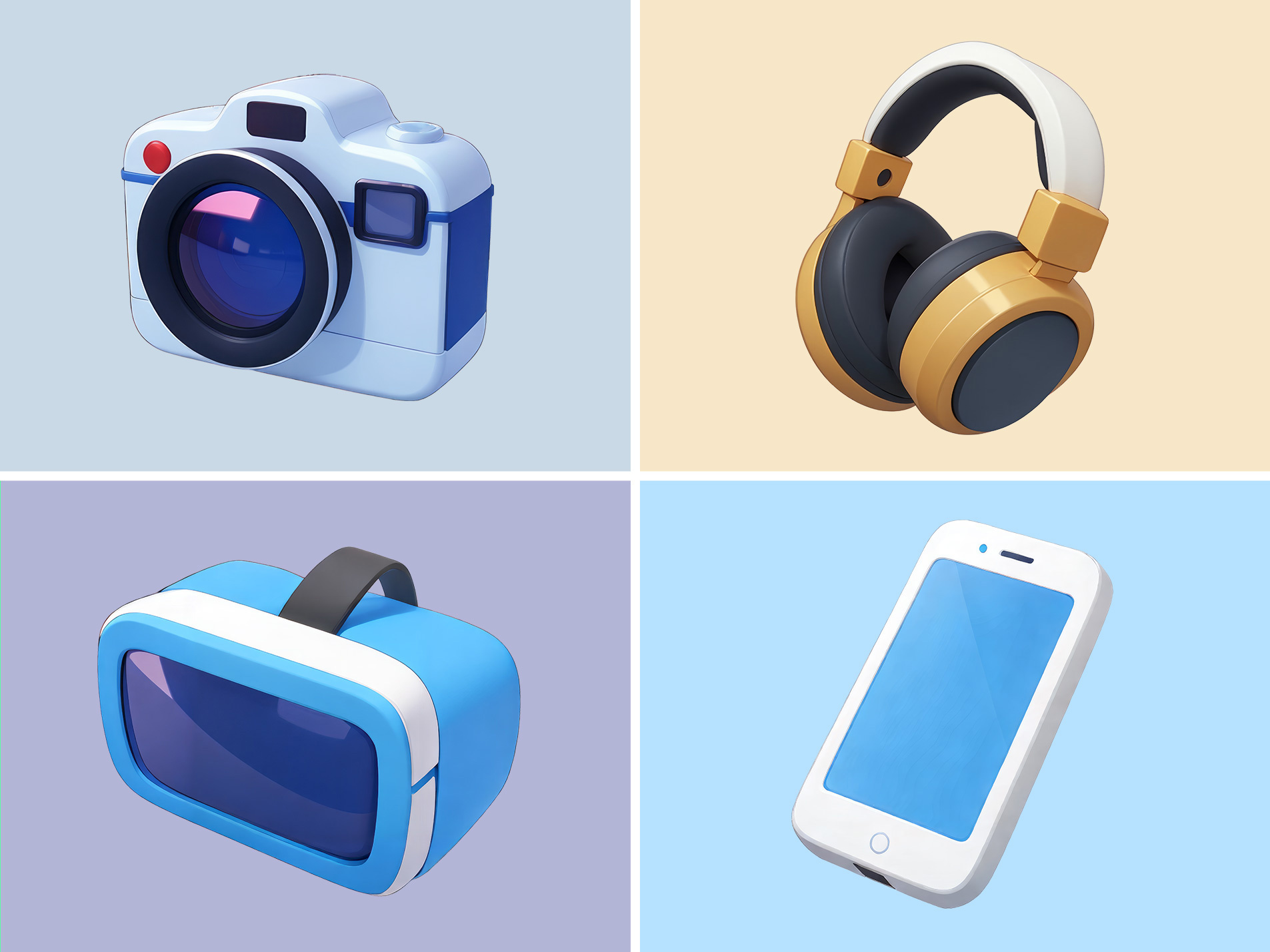 Gadgets Icon Illustration 3d cartoon cute design gadget headset icon illustration isolated pastel phone rendering vr