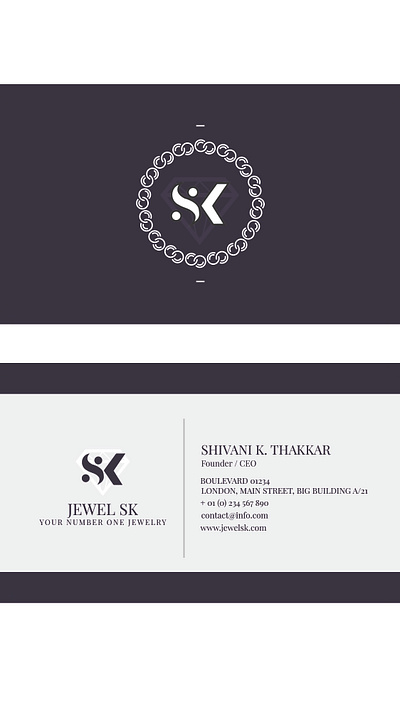 Jewelry showroom visiting card branding graphic design logo