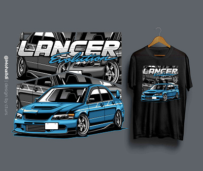 Blue Lancer Evolution car tshirt evolution lancer mitsubishi