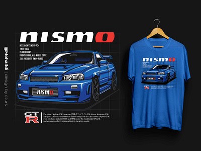 Nismo Blue Skyline R34 car tshirt