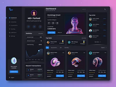 NFTs Marketplace - Dashboard Design. blockchain branding coin crypto crypto dashboard crypto landing page crypto marketplace cryptocurrency dashboard interface nft landing page nft marketplace nfts swap token ui user interface web application web design web3