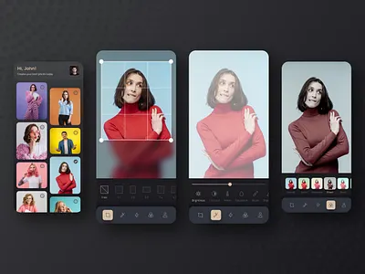 Photo Editor Mobile App branding colors creative design creativity dark mode design designer dribbble illustration logo mobile app motion design photo editing typography ui ux