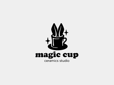 Magic cup bunny ceramic cup ears hat logo logotype magic minimalism rabbit
