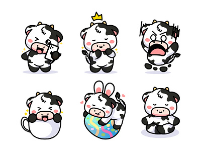 Cow 🐮 animal cartoon character cow cup cute easter emoji illustration kids king mascot meditation outline phone scary sticker vector